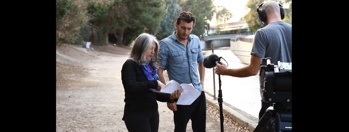 Director Judy Sandra with actor Cameron Moir
